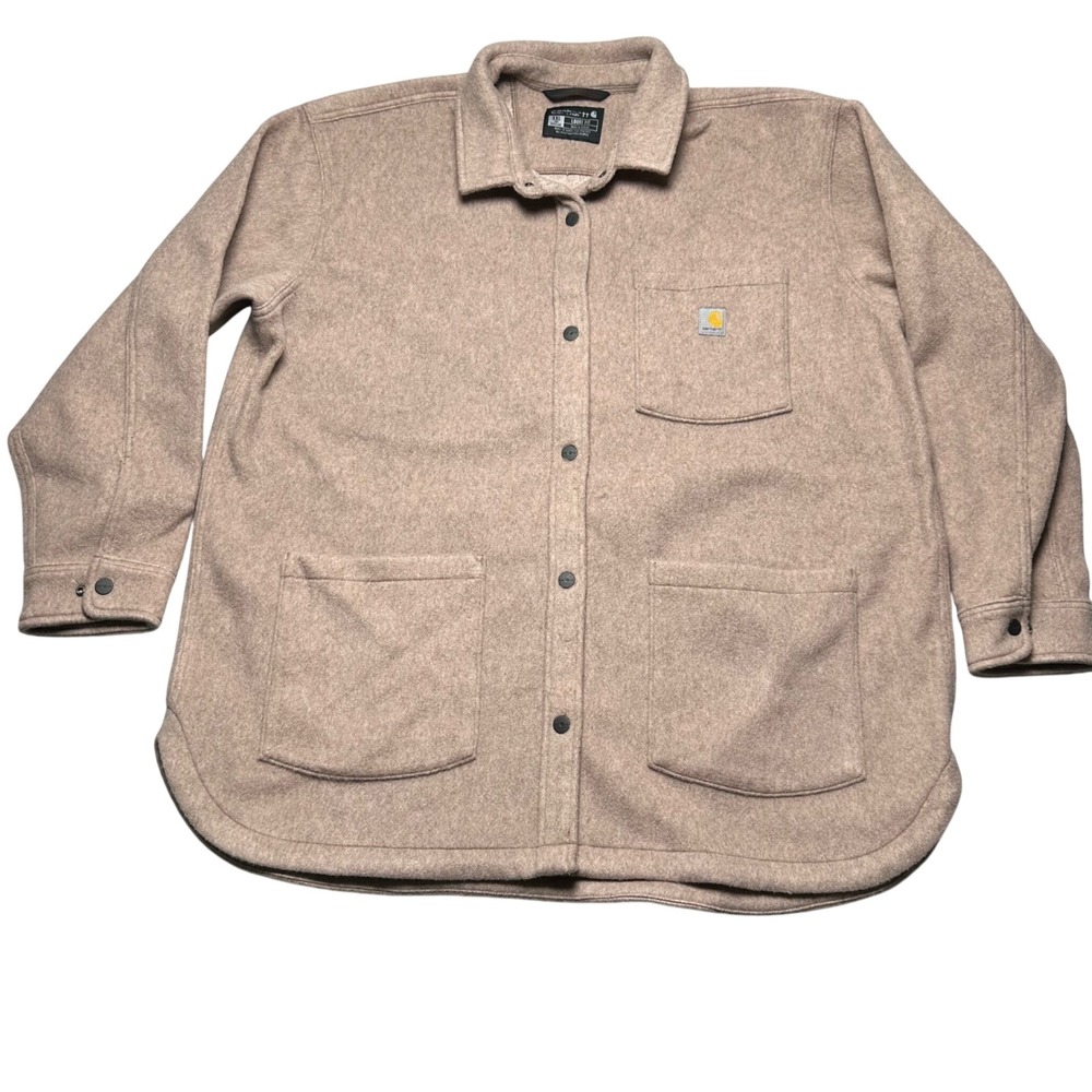 Carhartt Womens Loose Fit Fleece Shacket Pink/Tan Heavyweight Jacket XXL